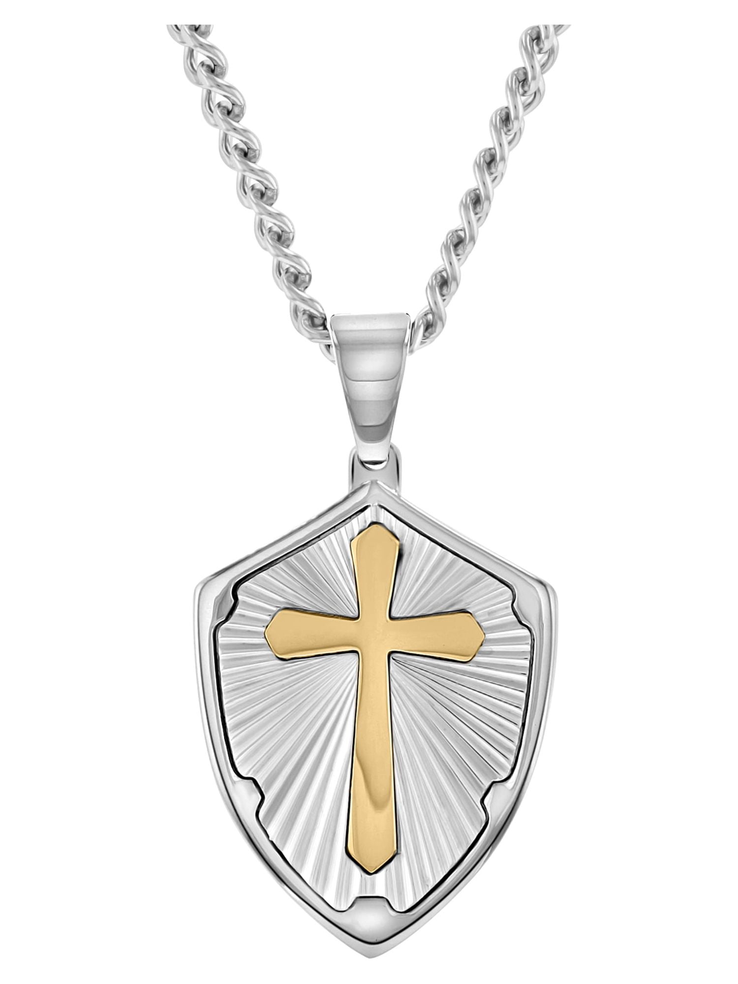 Believe by Brilliance Men's Two-Tone Stainless Steel Shield Pendant Necklace