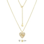 Believe by Brilliance Mother of Pearl & Cubic Zirconia Heart Necklace Set in 14KT Gold Flash Plated