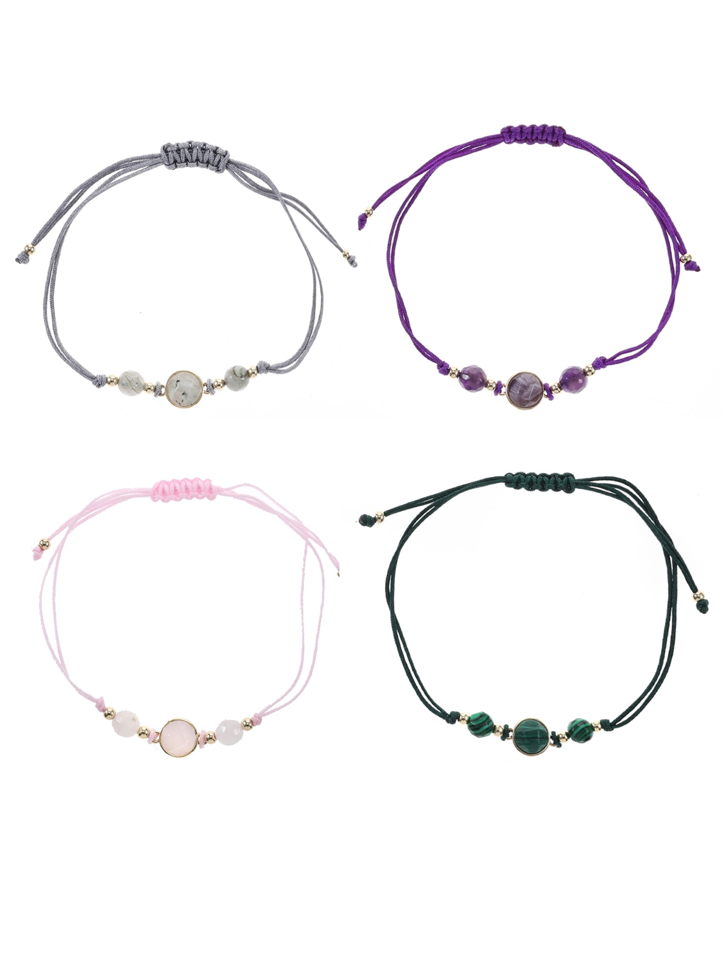 BELIEVE BY BRILLIANCE Multicolored Adjustable Cord Bracelet Set, Female, Gold Flash Plated, Genuine Stone, 4 Pieces