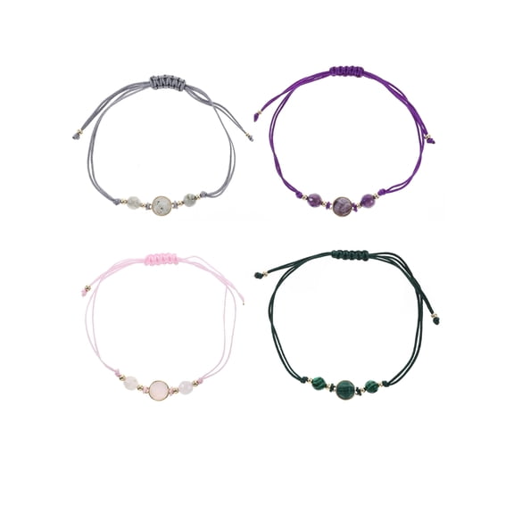 Believe by Brilliance Multicolored Adjustable Cord Bracelet Set, Female, Gold Flash Plated, Genuine Stone, 4 Pieces