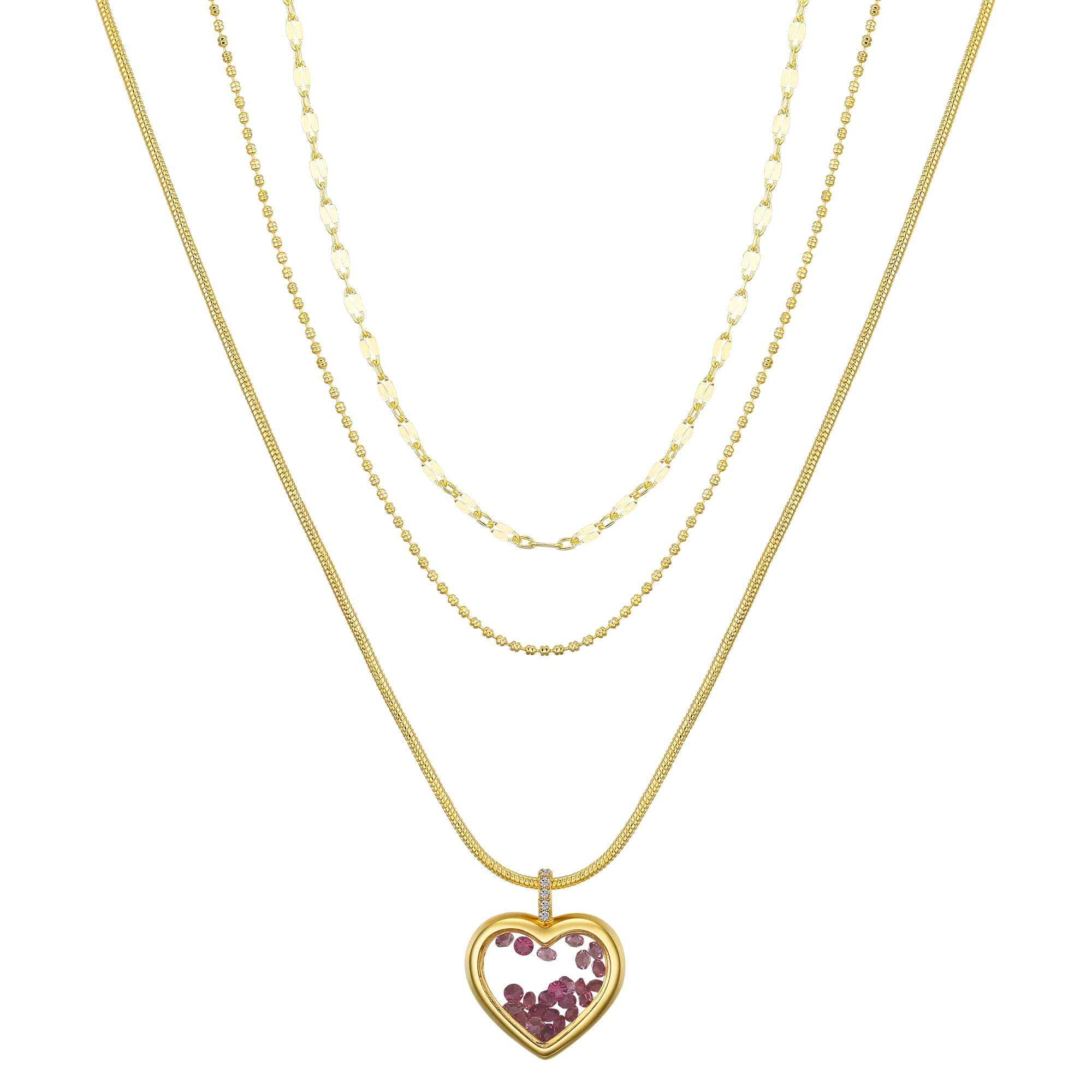 Believe by Brilliance Pink Crystal Shaker Heart Layered Necklace Set, 16+2/17+2/18+2"