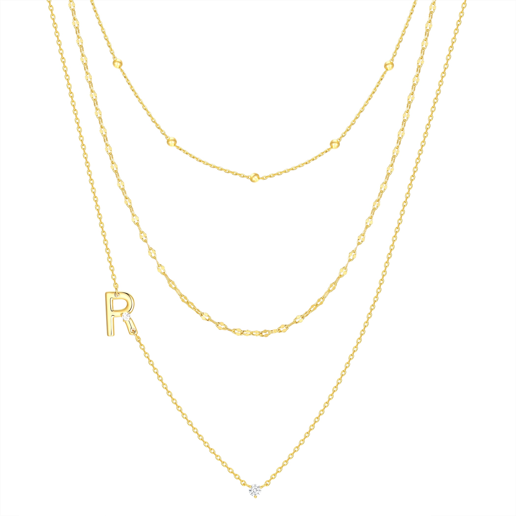 Believe by Brilliance R Triple Chain Initial Necklace Set in 14KT Gold Flash Plated Brass
