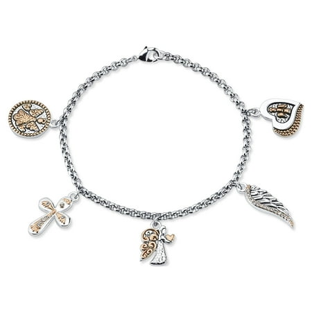 Believe by Brilliance Rose Gold Two-Tone Stainless Steel Charm Bracelet, 7.5"