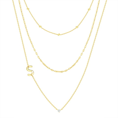 S Triple Chain Initial Necklace Set in 14KT Gold Flash Plated Brass