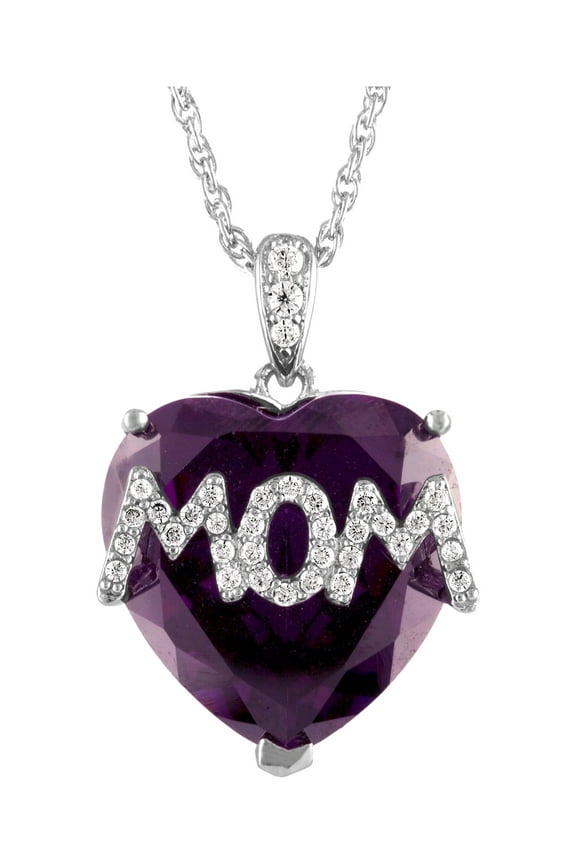 Silver Plated Simulated Amethyst and CZ Heart Pendant Necklace