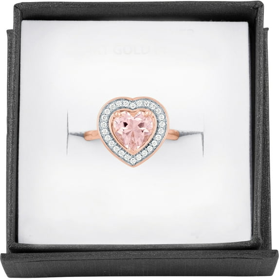 Believe by Brilliance Simulated Morganite and CZ Heart Ring in Sterling Silver with Gold
