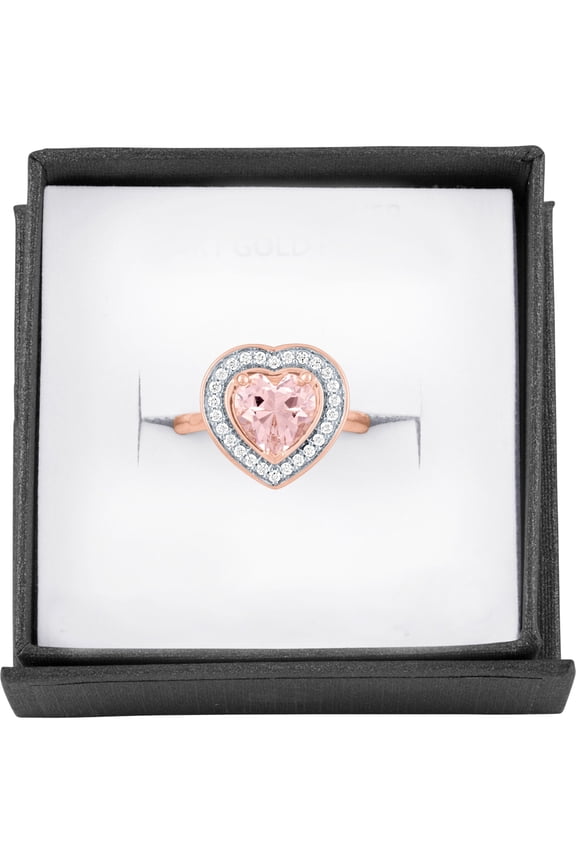 Simulated Morganite and CZ Heart Ring in Sterling Silver with Gold