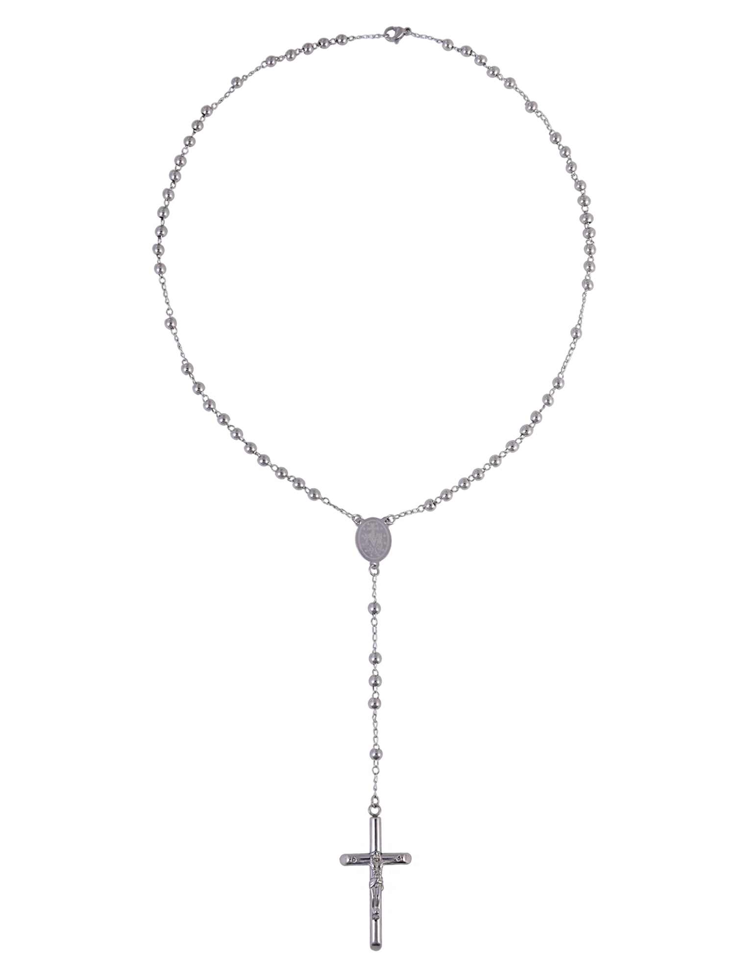 Believe by Brilliance Stainless Steel Rosary Bead Cross Pendant Necklace