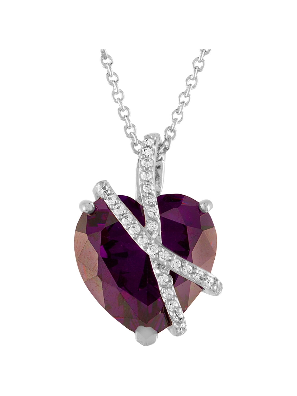 Believe by Brilliance Sterling Silver Plated Simulated Amethyst & CZ Heart Pendant