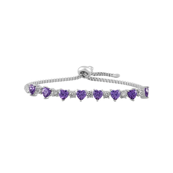 Believe by Brilliance Sterling Silver Plated Simulated Amethyst with CZ Accents Adjustable Heart Bolo Bracelet