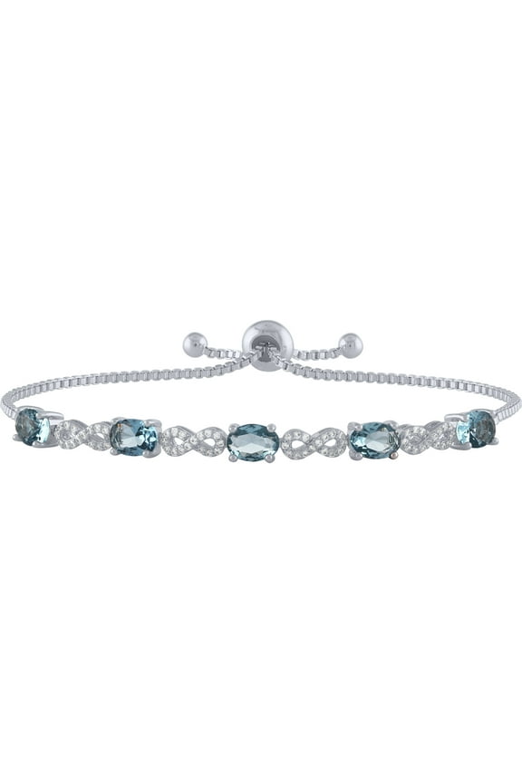 Sterling Silver Plated Simulated Blue Topaz and CZ Infinity Adjustable Bracelet