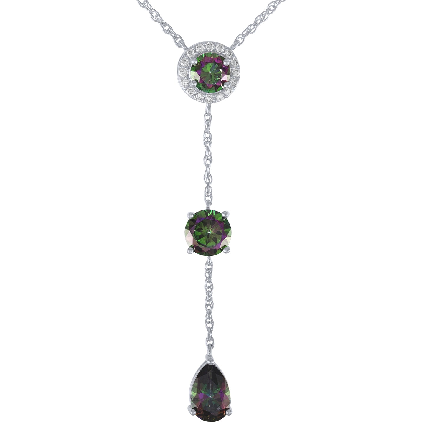 Believe by Brilliance Sterling Silver Plated Simulated Mystic Topaz and CZ Drop Pendant