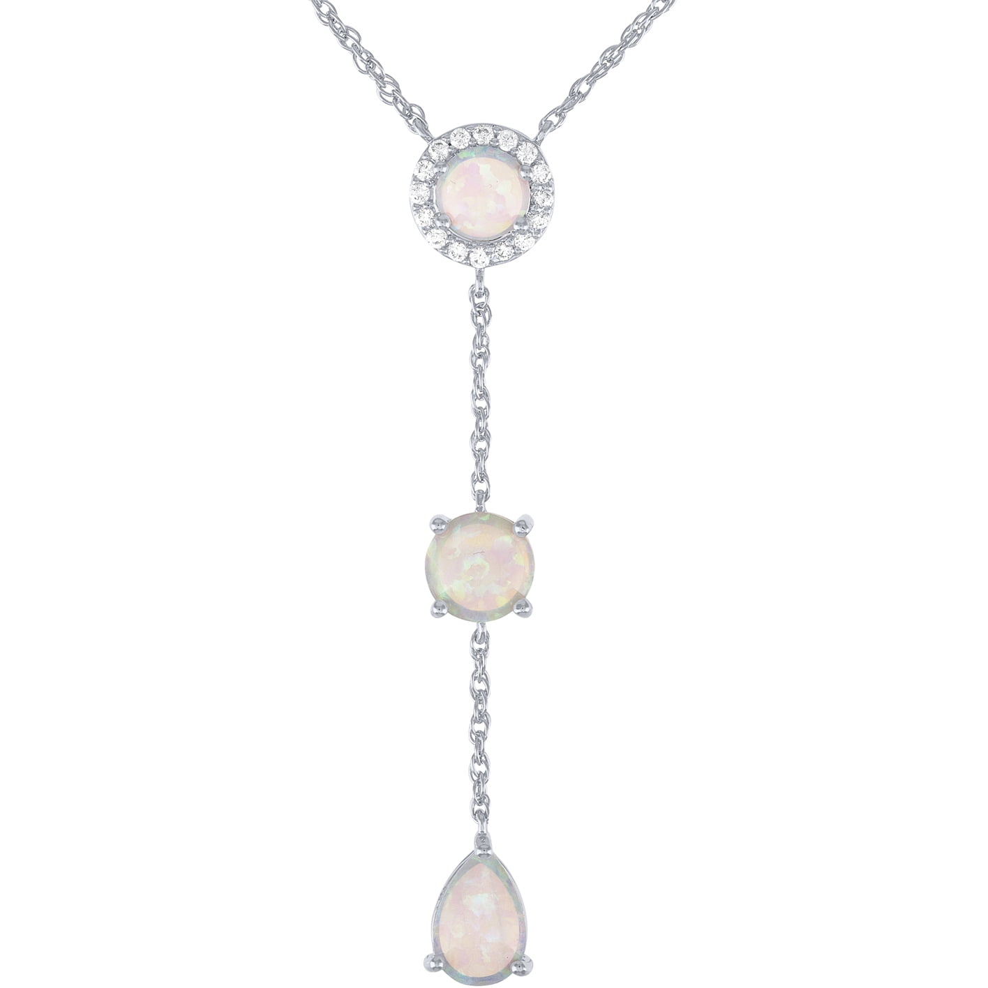Believe by Brilliance Sterling Silver Plated Simulated Opal and CZ Drop Pendant