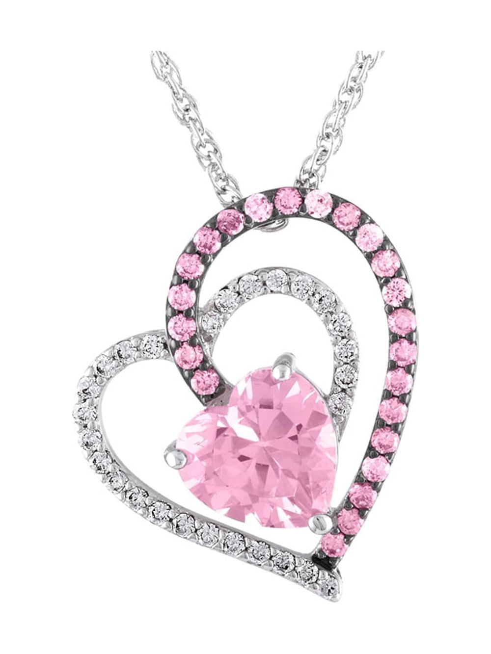 Believe by Brilliance Sterling Silver Plated Simulated Pink Sapphire & CZ Heart Pendant Necklace
