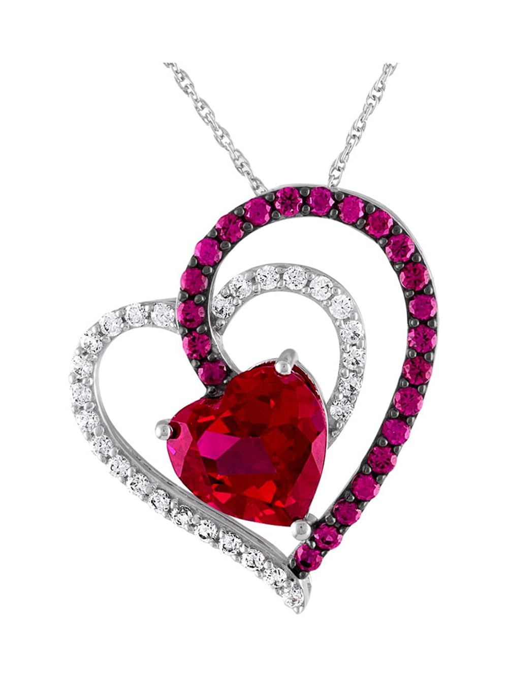Believe by Brilliance Sterling Silver Plated Simulated Ruby & CZ Heart Pendant