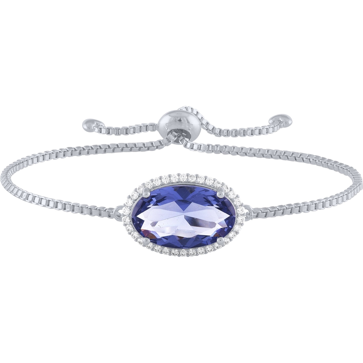 Believe by Brilliance Sterling Silver Plated Simulated Tanzanite and CZ Oval Adjustable Bracelet