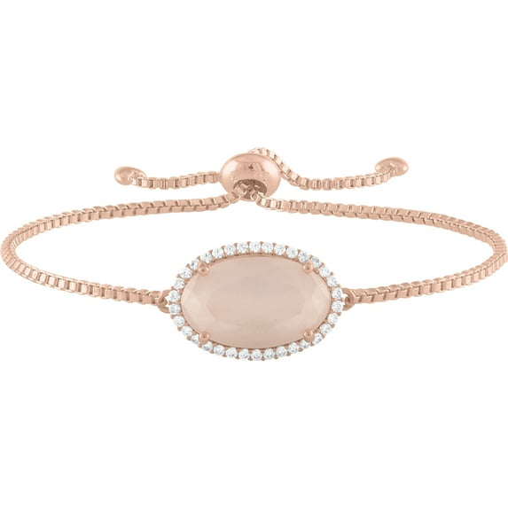 Believe by Brilliance Sterling Silver Plated with 14kt Gold Flash Plating Simulated Moonstone and CZ Oval Adjustable Bracelet
