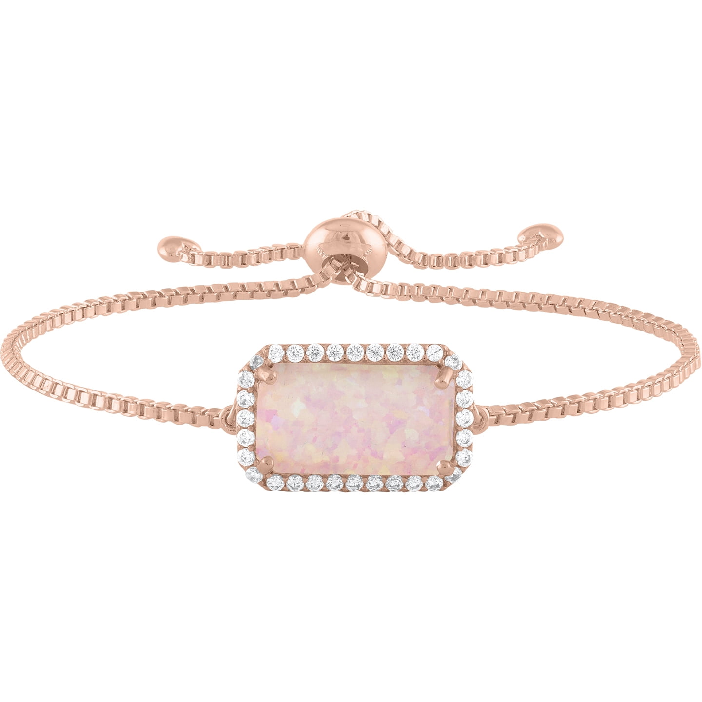 Believe by Brilliance Sterling Silver Plated with 14kt Gold Flash Plating Simulated Opal and CZ Emerald Cut Adjustable Bracelet