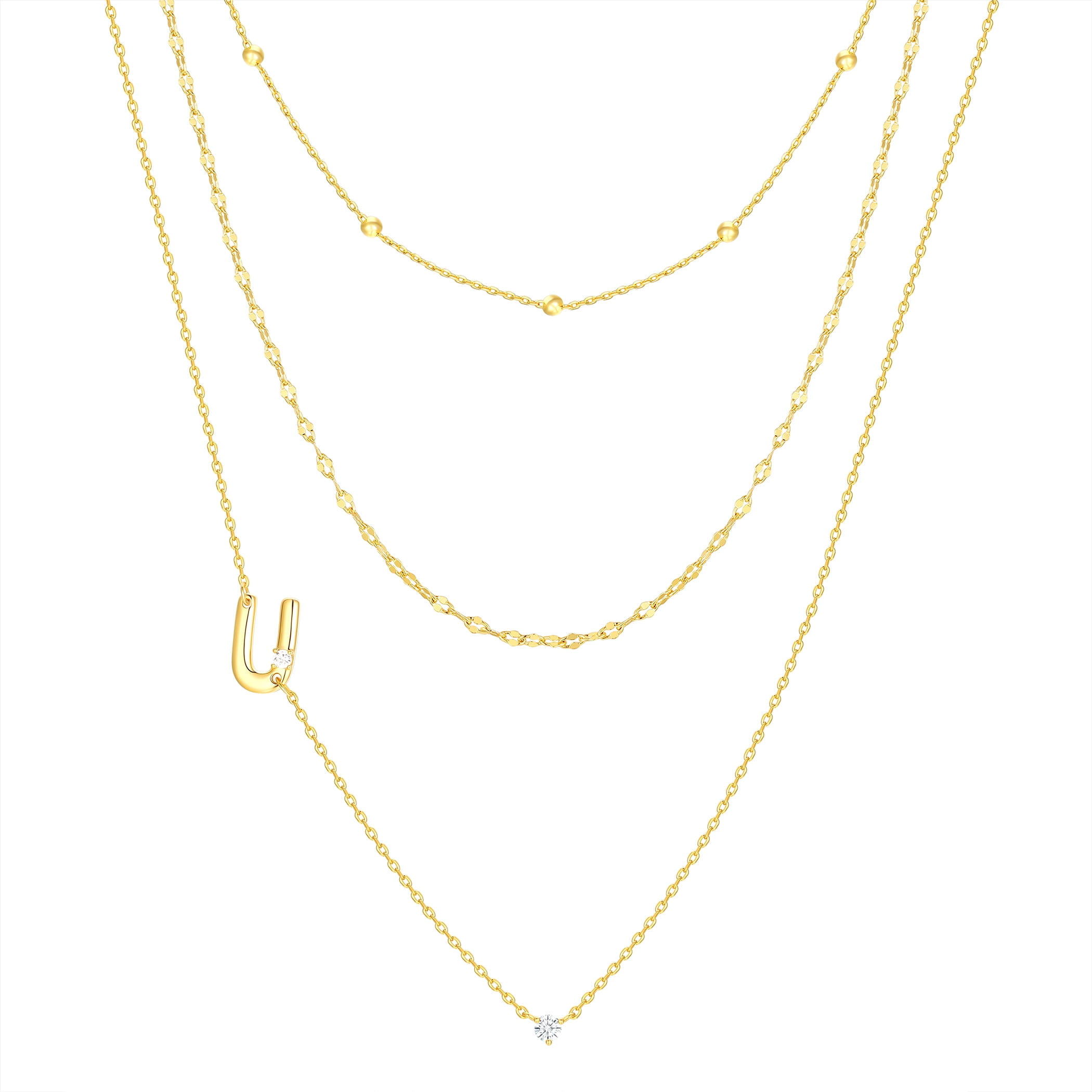 Believe by Brilliance U Triple Chain Initial Necklace Set in 14KT Gold Flash Plated Brass