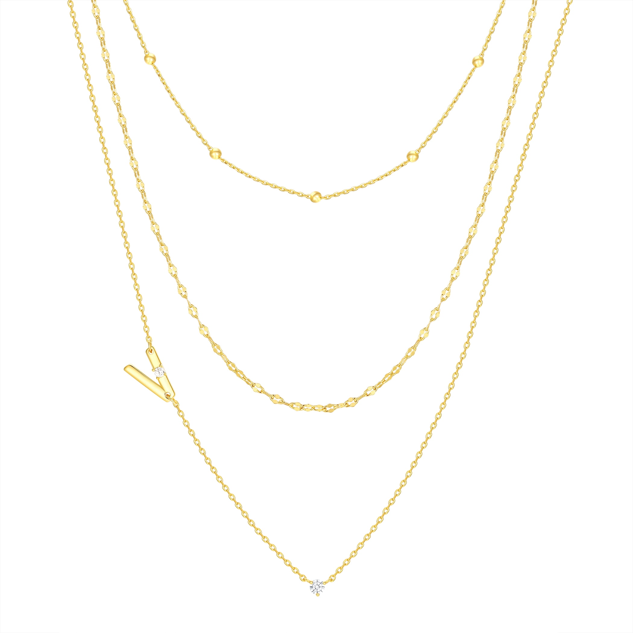 Believe by Brilliance V Triple Chain Initial Necklace Set in 14KT Gold Flash Plated Brass