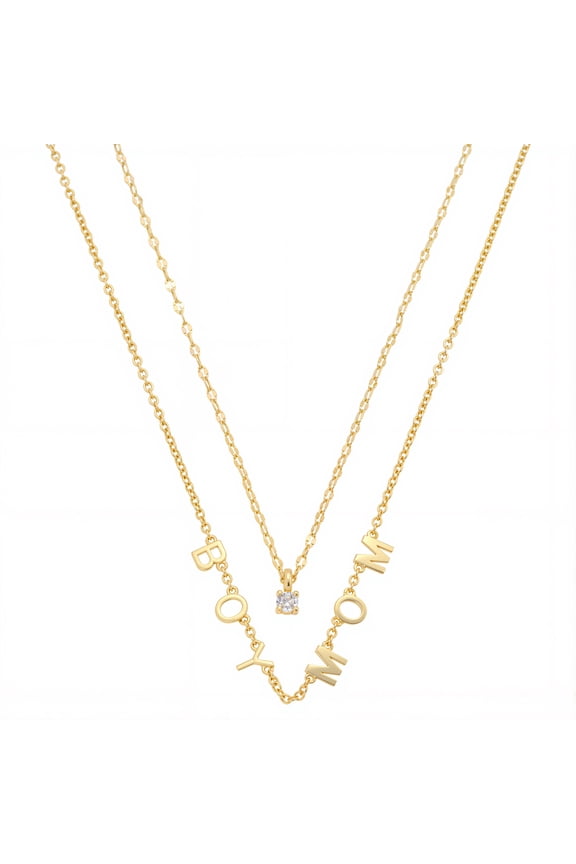 Women's 14Kt Gold Flash Plated Cubic Zirconia Boy Mom Layered Necklace Set