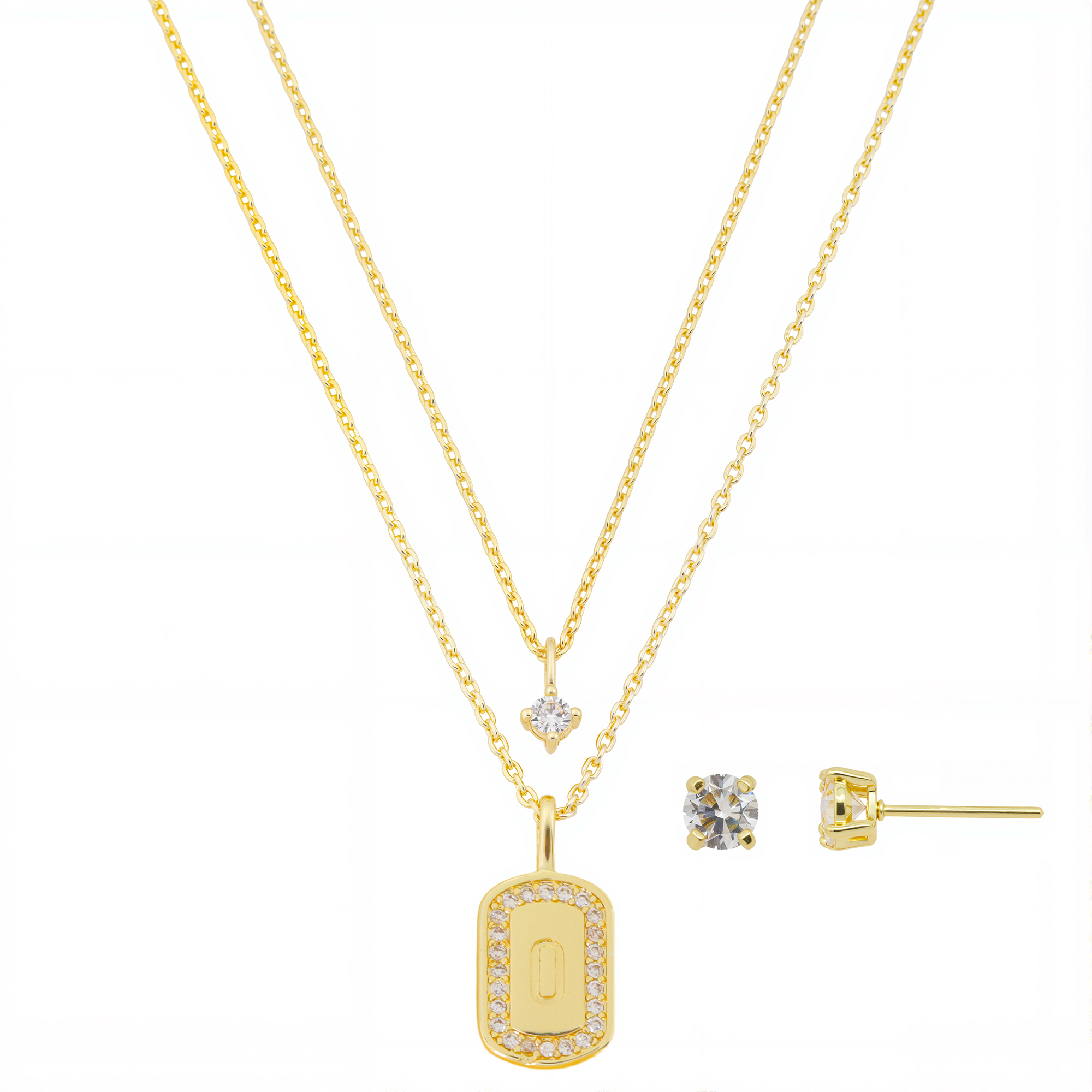 Believe by Brilliance Women's 14Kt Gold Flash Plated Cubic Zirconia Double Layer Tag "O" Necklace and Earring Set