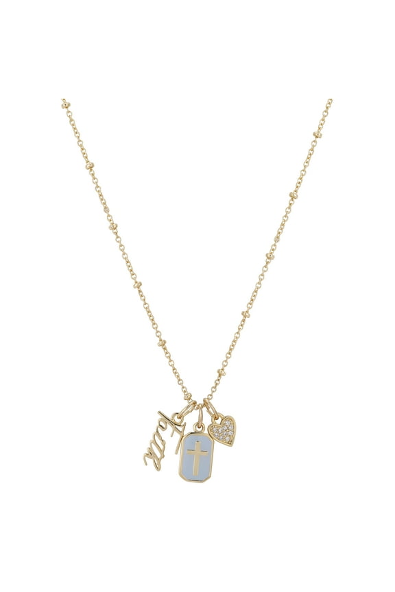 Women's 14Kt Gold Flash Plated Cubic Zirconia "Faith" Charm Necklace, 18+2"