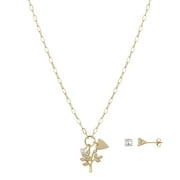 Believe by Brilliance Women's 14Kt Gold Flash-Plated Cubic Zirconia Family Tree Pendant Necklace and Stud Earring Set, 18+2" Extender