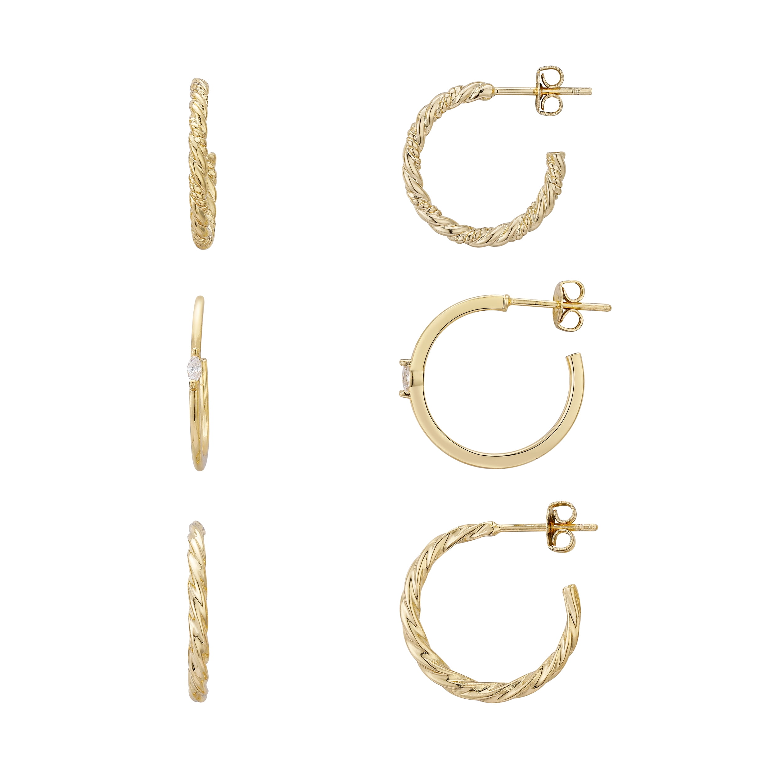 BELIEVE BY BRILLIANCE Women's 14Kt Gold Flash Plated Cubic Zirconia Hoop Earring 3 Piece Set