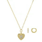 BELIEVE BY BRILLIANCE Women's 14Kt Gold Flash Plated Cubic Zirconia Initial W Heart Pendant Necklace and Hoop Earring Set, 18+2"