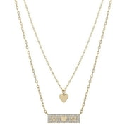Believe by Brilliance Women's 14Kt Gold Flash Plated Cubic Zirconia Mom Layered Necklace, 16+2/18+2"
