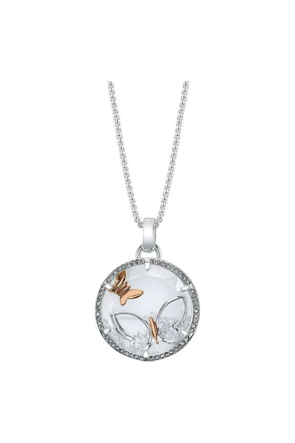 Women's 14Kt Gold Flash Plated Cubic Zirconia "Sisters" Butterfly Shaker Pendant Necklace, 18+2" Extender