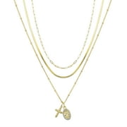 Believe by Brilliance Womens 14Kt Gold Flash-Plated Genuine Crystal Cross and Virgin Mary Layered Pendant Necklaces, 16+2", 17+2", 18+2" Extender