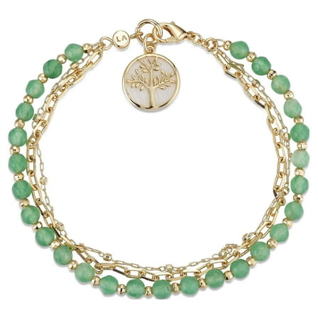 Believe by Brilliance Women's 14Kt Gold Flash Plated Genuine Green Aventurine Stone Tree Layered Bracelet, 7.5"