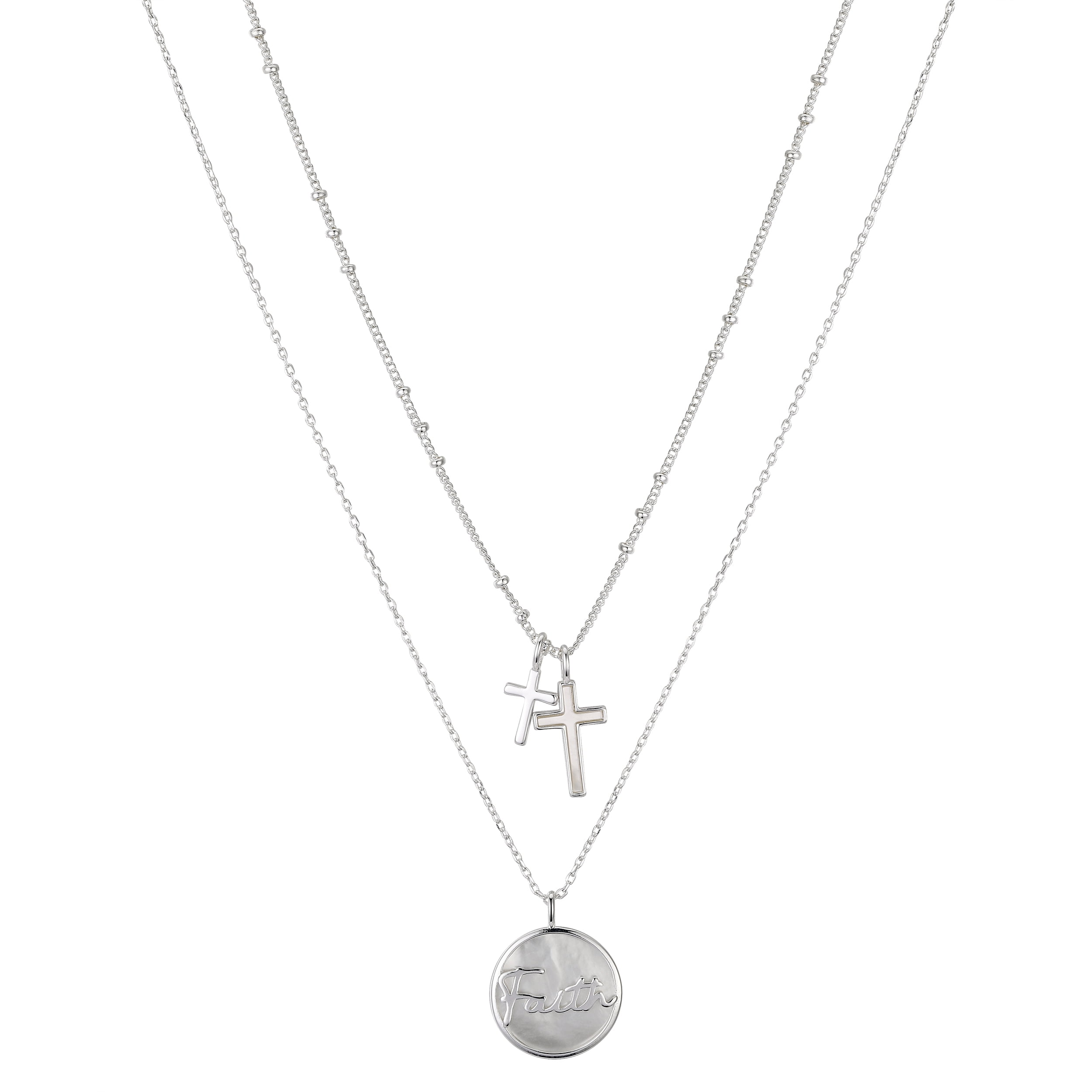 Believe by Brilliance 14K Gold Plated Pearl Cross Layered Necklace 16+2