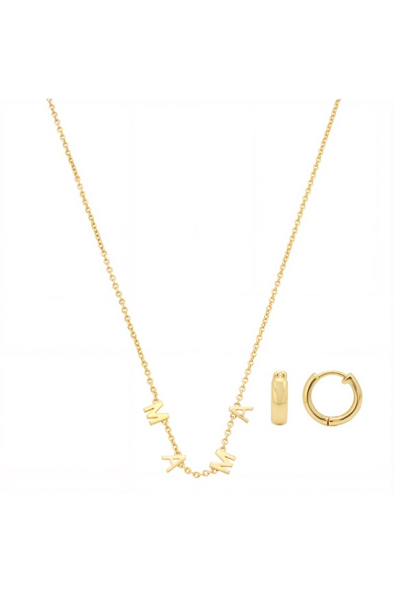 Women's 14Kt Gold Flash Plated Mama Necklace and Earring Set