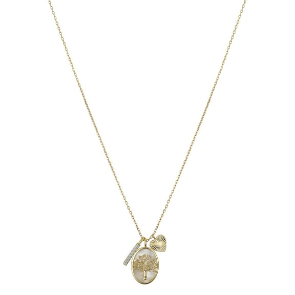 Believe by Brilliance Women's 14Kt Gold Flash Plated Mother of Pearl Family Tree Charm Pendant Necklace, 18+2" Extender