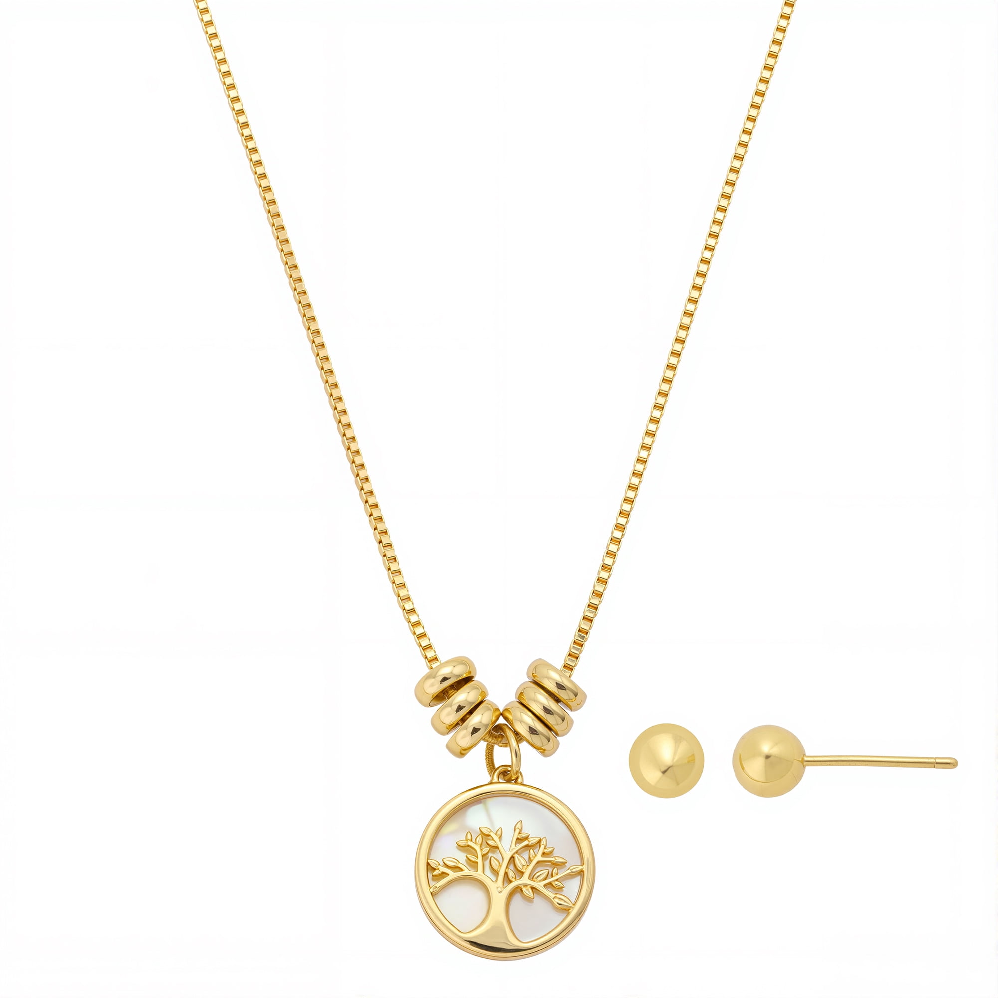 Women's 14Kt Gold Flash Plated Mother of Pearl Family Tree Necklace and Earring Set