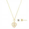 thumbnail image 1 of Believe by Brilliance Women's 14Kt Gold Flash Plated Mother of Pearl and Cubic Zirconia Heart "S" Necklace and Earring Set, 1 of 3