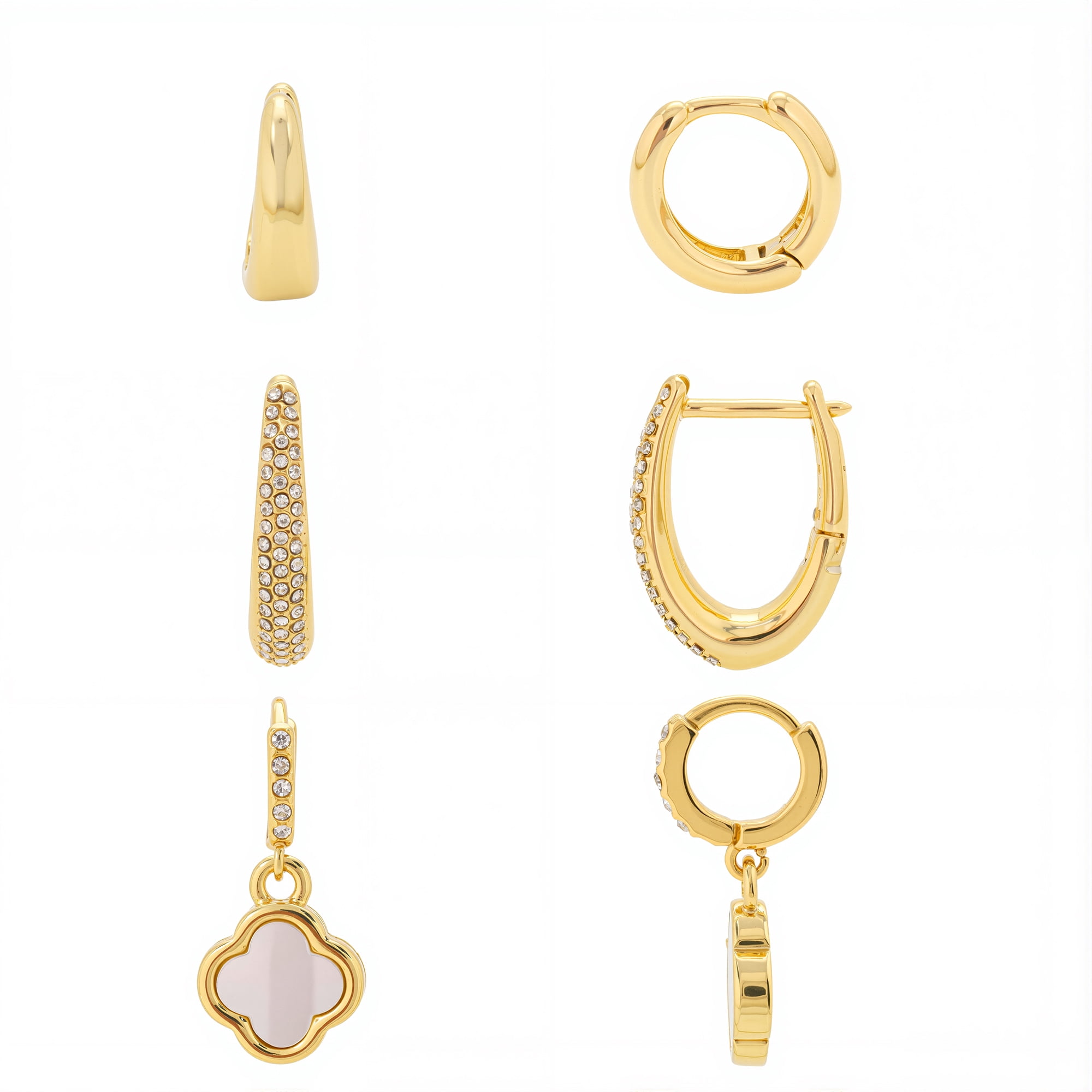 Women's 14Kt Gold Flash Plated Mother of Pearl and Glass Trio Hoop Earring Set