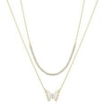 thumbnail image 1 of Believe by Brilliance Women's 14Kt Gold Flash Plated Mother or Pearl Butterfly and Cubic Zirconia Tennis Necklace Set, 16+2" & 18+2" Extender, 1 of 4