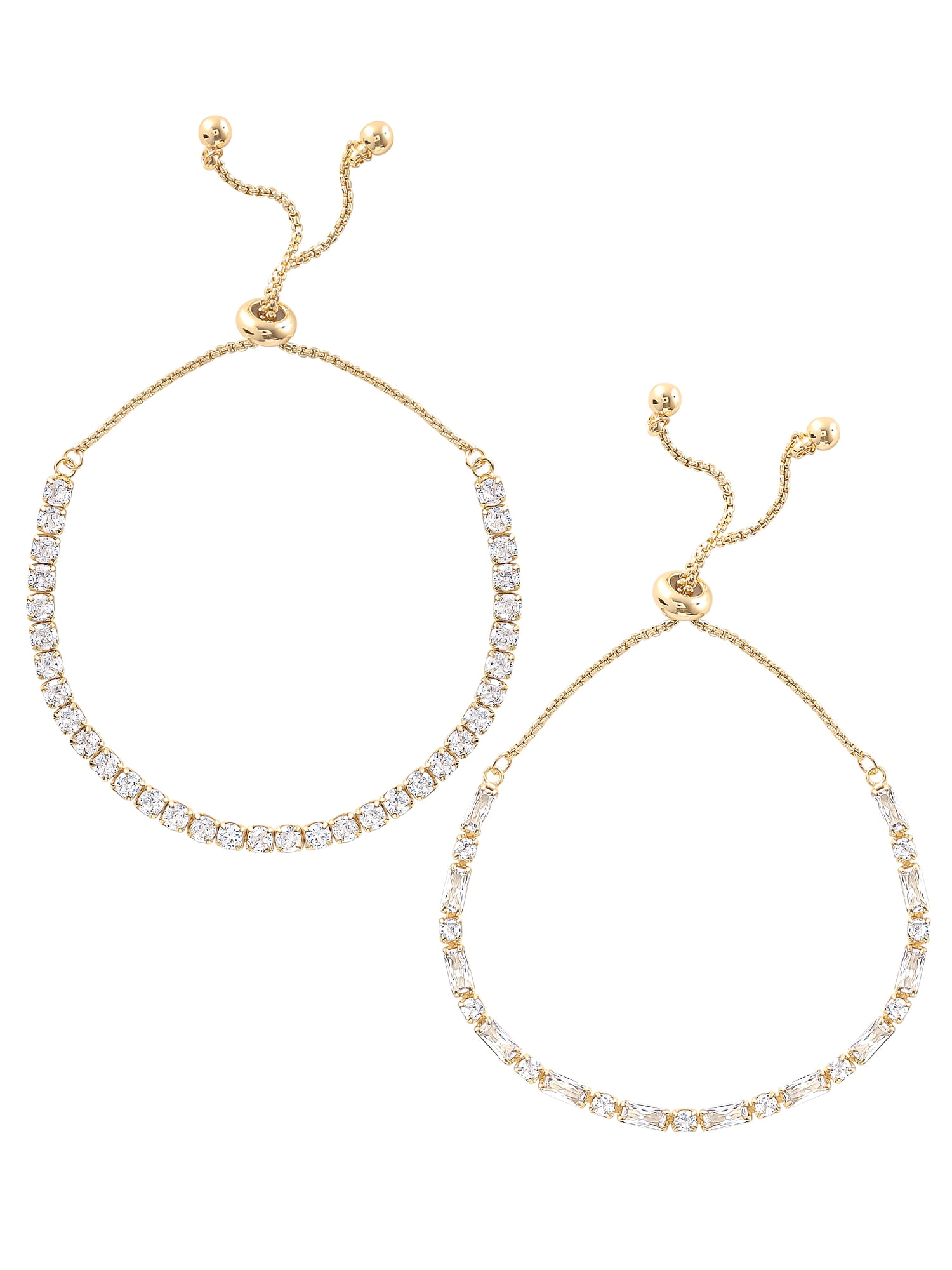 BELIEVE BY BRILLIANCE Women's 14kt Gold Flash Plated Cubic Zirconia Adjustable Bracelet Set, 2