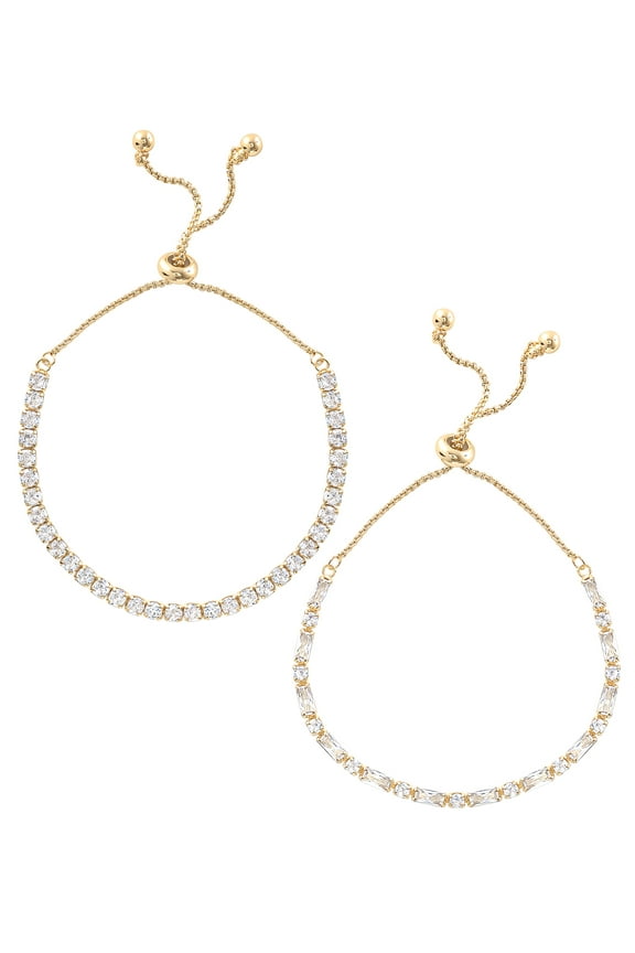 Women's 14kt Gold Flash Plated Cubic Zirconia Adjustable Bracelet Set, 2