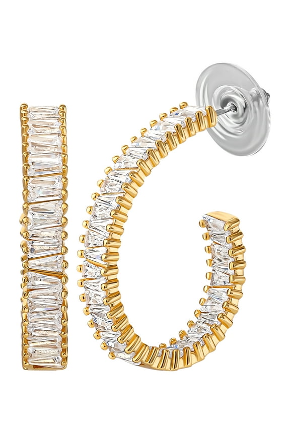- Women's 14kt Gold Flash Plated Cubic Zirconia Half Hoop Earring