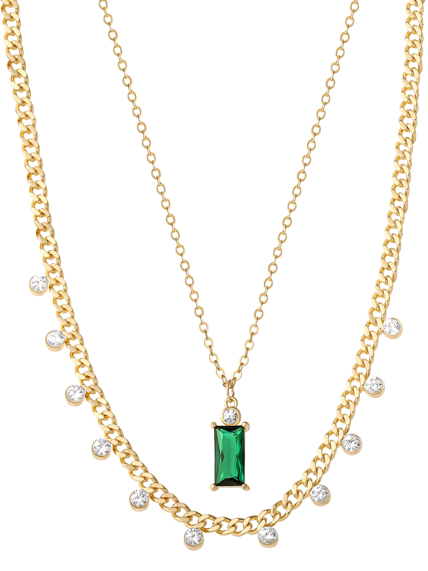 Believe by Brilliance Women's 14kt Gold Flash Plated Cubic Zirconia Layer Necklace Set