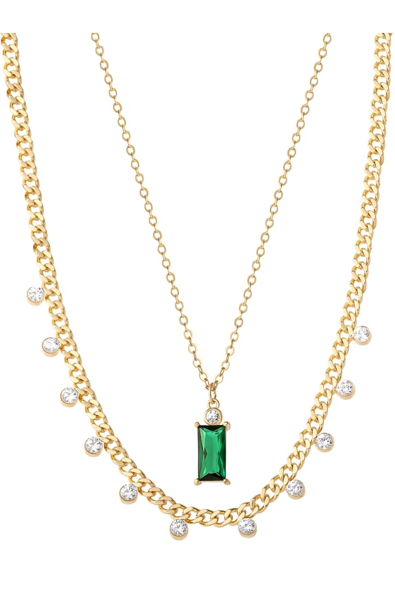 Women's 14kt Gold Flash Plated Cubic Zirconia Layer Necklace Set