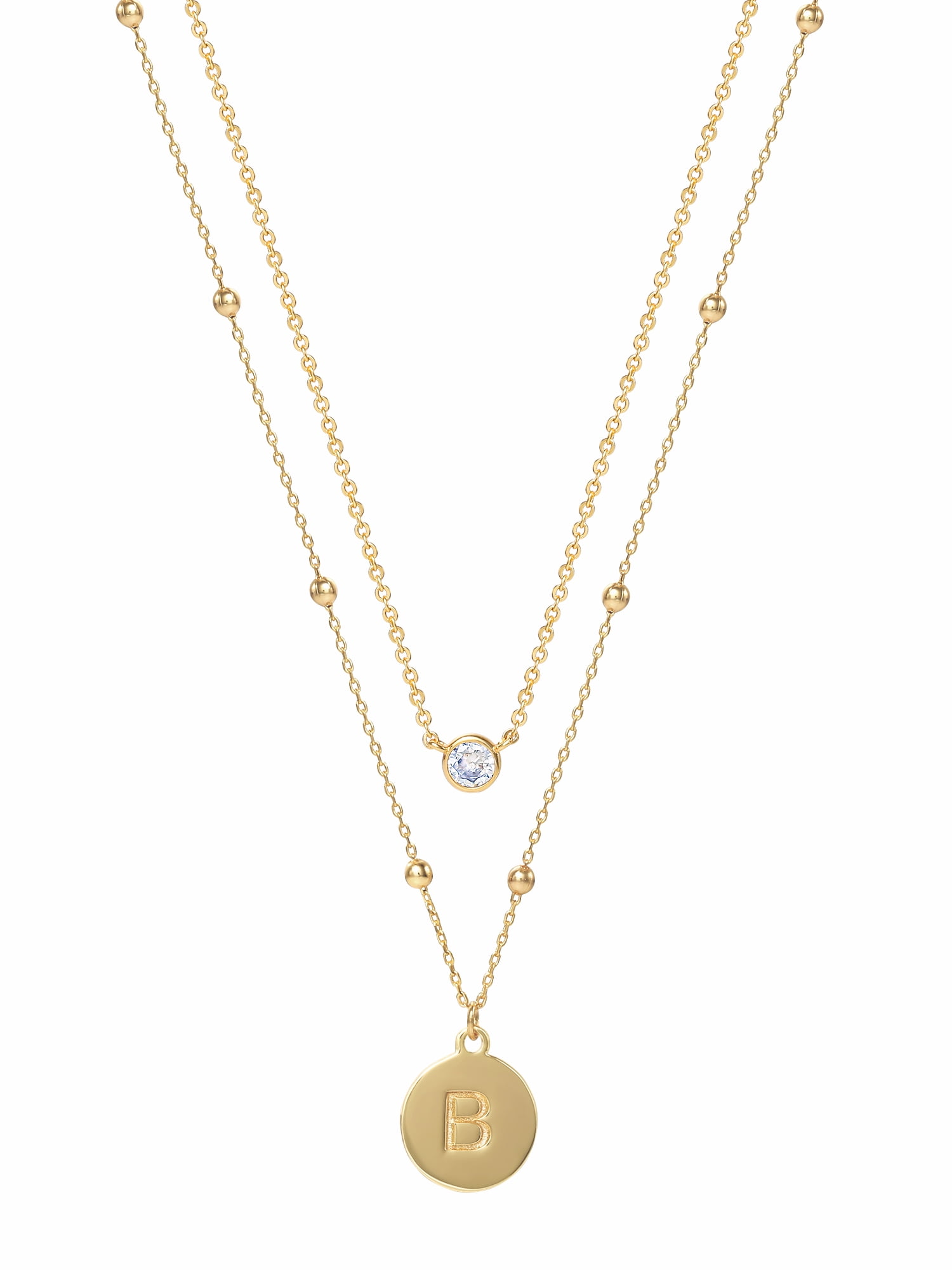 Believe by Brilliance Women's 14kt Gold Flash Plated Layered Cubic Zirconia and Initial B Necklace Set