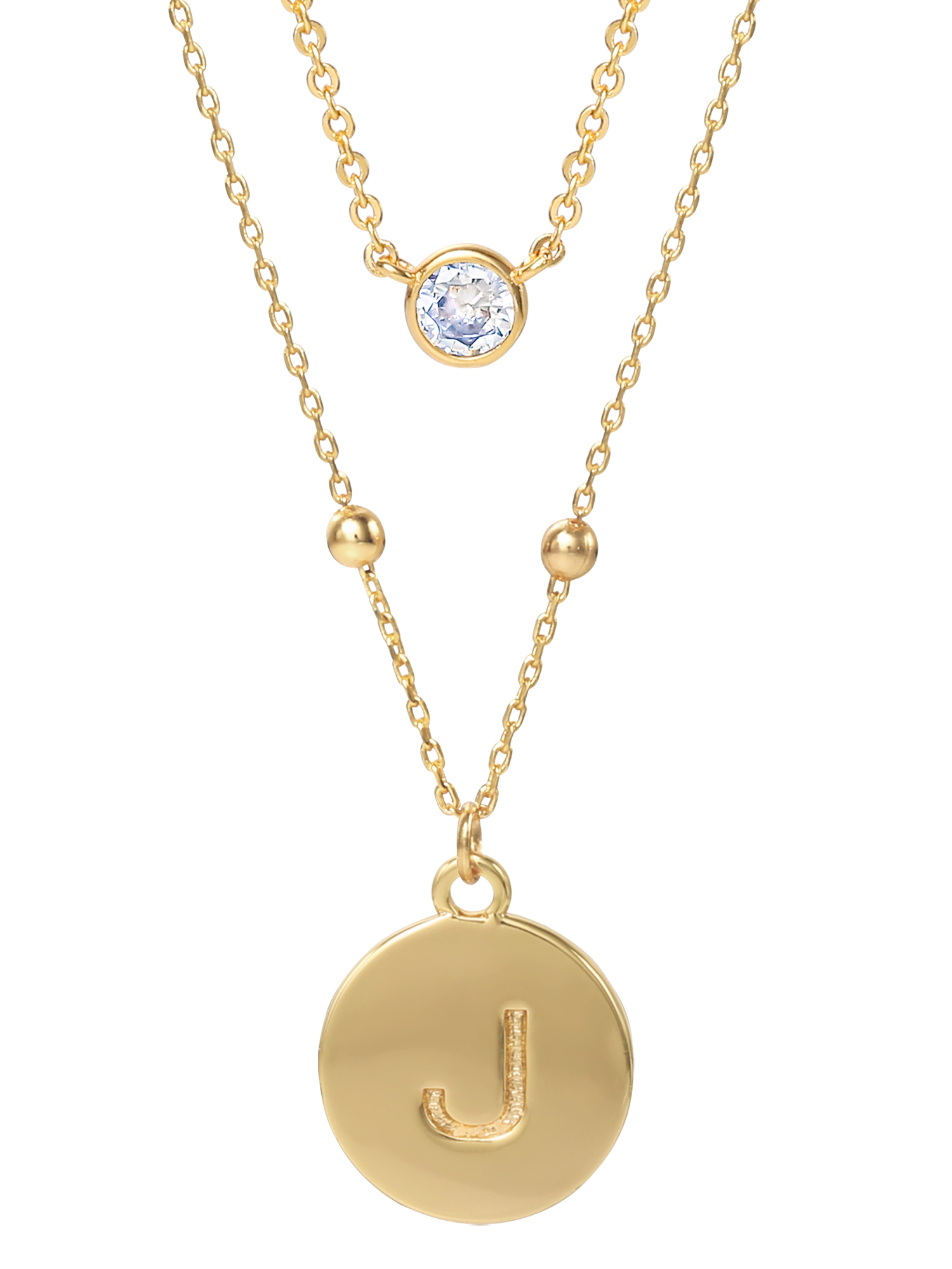 Believe by Brilliance Women's 14kt Gold Flash Plated Layered Cubic Zirconia and Initial J Necklace Set