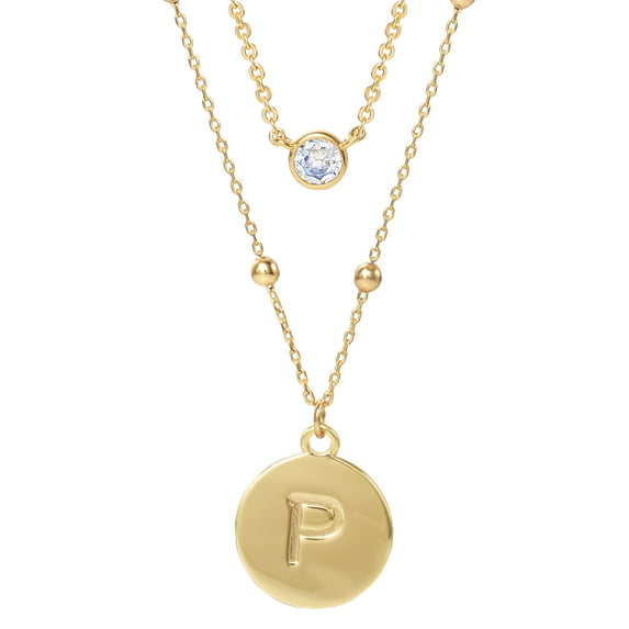Believe by Brilliance- Women's 14kt Gold Flash Plated Layered Cubic Zirconia and Initial P Necklace Set