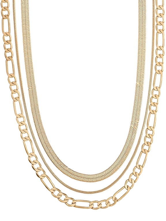 - Women's 14kt Gold Flash Plated Triple Layer Necklace Set